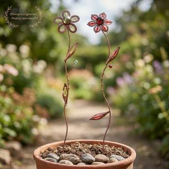 Bezauberndes 2er Set Gartenstecker Blume rot / grün